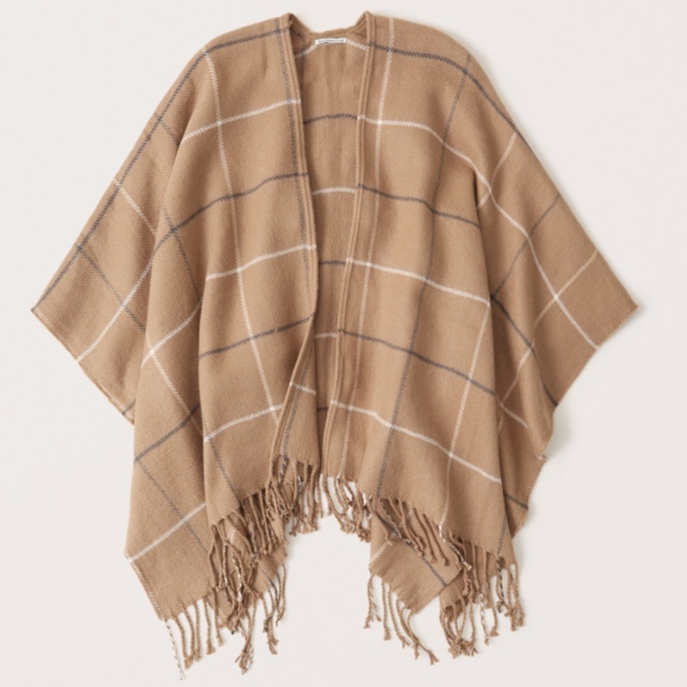 Abercrombie Tan Plaid Poncho
